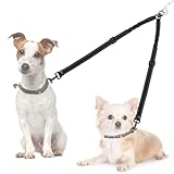AUTOWT Double Dog Leash, No Tangle 360°Swivel Rotation Reflective Lead Attachment Adjustable Length Dual Two Dogs Lead Splitter, Comfortable Shock Absorbing Walking Training for 2 Dogs