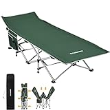 FUNDANGO Folding Camping Cot Extra Wide Oversized Heavy Duty Outdoor Sleeping Cots for Adults,Thick Steel Tube & Carry Bag, 400 lbs Capacity, Green,L 79' x W 30' x H 15', Greenchecker
