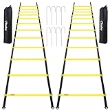 Ohuhu Agility Ladder Speed Training Set 2 Pack 20ft 12 Rung Exercise Ladders with Ground Stakes for Soccer Football Boxing Footwork Sports Feet Fitness Training Ladder with Carry Bag Yellow or Blue
