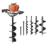 PROYAMA 54cc Post Hole Digger Gas Powered 2 Cycle Earth Auger, 5-Year Warranty Gear Box, 4 Drill Bits 4' 6' 8' 12' + Extension Rod 12' 20'