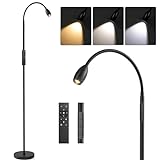 Reading Floor Lamp, 72' Tall LED Lamp with Flexible Gooseneck, Dimmable Zoomable Spotlight, Adjustable Color Beam Standing Lamp, Touch & Remote Control, Task Craft Bedroom Living Room, Matte Black