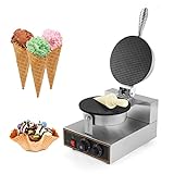 WICHEMI Waffle Cone Maker Commercial Ice Cream Cone Maker Machine Electric Stainless Steel Non-Stick Egg Roll Cone Baker Waffle Roll Maker for Restaurant Home Use, 110V 1200W (Single Head)