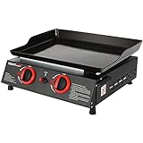 Royal Gourmet PD1203A 2 Burner Portable Griddle 18inch Tabletop Gas Grill Tailgate, Black