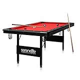 SereneLife 6 Ft. Portable Pool Table, Billiards Table, Easy Folding for Storage w/ Leg Levelers Includes Full Accessory Kit - 2X Cue Sticks, Full Set of Balls, Chalk, Brush (Red)