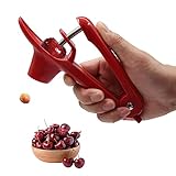 Cherry Pitter Tool, Olive Pitter and Fruit Pit Corer Remover Tool, Portable Kitchen Tool with Space-Saving Lock Design for Making Jam (Red)