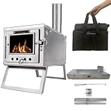 DANCHEL OUTDOOR S6 Portable Hot Tent Stove 304 Stainless Steel 6.6LB Small Folding Wood Stove with 7.2ft Chimney Pipes for Backpacking Winter Camping Cooking