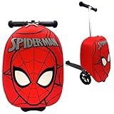 Fast Forward Kid’s Licensed 18' Ride-On Suitcase Scooter - Lightweight Carry-On Luggage Scooter With LED Light Up Wheels (Spider-Man)