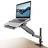 Gas Spring Laptop Mount with Adjustable Tray - Klearlook 2in1 Full Motion Monitor Laptop Stand Mount,Fully Adjustable Extension Arm Mount with 75x75/100x100mm VESA Plate,Clamp-on and Grommet Mounting