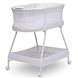 Delta Children Sweet Dreams Bassinet with Airflow Mesh Bedside Portable Crib with Vibration Lights and Music, Grey Infinity