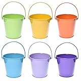 TAKMA Small Metal Buckets with Handle - 6 Pack Colored Galvanized Bucket for Kids,Classroom,Crafts,and Party Favors (Multi-Colored, 4.3' Top)