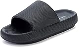 BRONAX Home Slides for Men Pillow House Shower Bathroom Slippers Sandals for Male Size 11 Quick Drying Open Toe Comfy Cushion Soft Thick Sole 44-45 Black