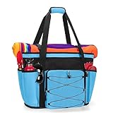 Fasrom Large Mesh Beach Bag with Zipper Bottom, Oversized Family Beach Bag Tote with Wet & Dry Separation for Summer Beach, Pool and Travel (Patent Design), Blue
