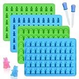 FUNBAKY Gummy Bear Candy Molds Silicone 4 Pack Chocolate Gummy Molds with 2 Droppers Nonstick Food Grade Silicone Molds