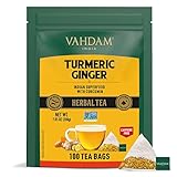 VAHDAM, Turmeric Ginger Blend (100 Herbal Tea Bags) Caffeine Free, Non GMO, Gluten Free | 100% Pure Herbal Blend - Savory & Spicy | Whole Loose-Leaf Tea Bags | Resealable Ziplock Pouch