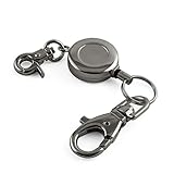 JCBIZ 1PCS Retractable Key Chain with Hook Zinc Alloy High Resilient Anti-lose Stretch Key Ring Holder Tool Telescopic Rope Black
