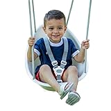 Swurfer Coconut Toddler Swing – Comfy Baby Outdoor, 3- Point Adjustable Safety Harness, Secure, Safe Quick Locking System, Blister-Free Rope, Easy Installation, Ages 9 Months and Up, Ivo, White