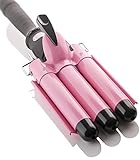 Alure 3 Barrel Hair Waver for Beachy/Frizz-Free Waves w/LCD Temperature Display - 1 Inch Ceramic Tourmaline Triple Barrels, Dual Voltage Crimping Tool