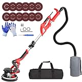 Drywall Sander with Vacuum Attachment, IMQUALI 750W Electric Sander Tool with Extendable Handle, Popcorn Ceiling Removal Tool with 7 Variable Speed 800-1750RPM, LED Light, 12pcs Sanding Discs, I01R