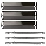 Uniflasy Grill Replacement Parts Kit for Smoke Hollow 6500 6800 PS9500 PS9900 SH5000 SH9916 16 1/2 Inch Porcelain Steel Heat Plate Shield Stainless Steel Pipe Burners 3 Packs