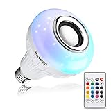 Texsens LED Light Bulb Bluetooth Speaker, 6W E26 RGB Changing Lamp Wireless Stereo Audio with 24 Keys Remote Control