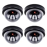 EXCERCUS Fake Security Camera,Simulation Dummy Hemisphere Dome Camera,Wireless Surveillance System Realistic Look Indoor Waterproof with Flashing Red LED Light for Home Business Parking lot,4 Pack
