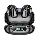Open Ear Clip on Headphones, Wireless Earbuds Bluetooth 5.3 Sport Earphones Built-in Mic with Ear Hooks 36H Playtime Ear Buds LED Display Charging Case, Waterproof Design for Running Fitness, Black