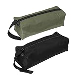 WSERE Set of 2 Multipurpose Zipper Tool Bag Canvas Zipper Bags, Heavy Duty Tool Pouch Tote Bags Organize Storage, Army Green & Black Small Size