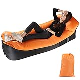 DOVO Outdoor Inflatable Lounger for Adult Air Sofa Hammock Portable Couch Foldable,Blow Up Beach Chair Waterproof Camping Accessories-Orange