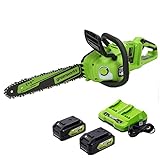 Greenworks 48V (2 x 24V) 14' Brushless Cordless Chainsaw (Great For Tree Felling, Limbing, Pruning, and Firewood / 125+ Compatible Tools), (2) 4.0Ah Batteries and Dual Port Rapid Charger Included