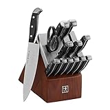 HENCKELS Statement 14-piece Self-Sharpening Knife Set with Block, Chef Knife, Paring Knife, Bread Knife, Steak Knife Set, Dark Brown, Stainless Steel