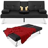 Best Choice Products Faux Leather Upholstered Modern Convertible Futon, Adjustable Folding Sofa Bed, Guest Bed w/Removable Armrests - Black