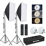 MOUNTDOG Softbox Lighting Kit, 2x19.7'x27.5' Photography Continuous Lighting System with 2pcs 85W 5700K E27 Socket LED Bulbs and Remote for Portrait Product Fashion Photography