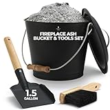 Smedley & York Mini Ash Bucket with Lid, Includes Fireplace Tools, Pail, Shovel and Broom, 1.5 Gallon Charcoal Metal Bucket with Lid, Coal Bucket and Ash Can, Galvanized Iron Ash Bucket for Fireplace