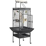 Yaheetech 61-inch Playtop Wrought Iron Large Parrot Bird Cages with Rolling Stand for Cockatiels Amazon Parrot Quaker Conure Parakeet Lovebird Finch Canary Small Medium Parrot Cage Birdcage, Black
