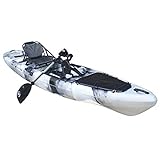 BKC PK13 13' Pedal Drive Fishing Kayak W/Rudder System and Instant Reverse, Paddle, Upright Back Support Aluminum Frame Seat, 1 Person Foot Operated Kayak (Grey Camo)