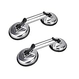 SOLUDE 2 Pack Glass Suction Cup,Aluminium Heavy Duty Vacuum Lifter for Moving Glass/Window/Tiles/Mirror/Granite,Double Gripper Sucker Plate