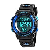 YFWOOD Kids Digital Watch,Waterproof Outdoor Watches, Children Casual Electronic Analog Quartz Wrist Watches with Silicone Band Luminous Alarm Stopwatch for Boys -Blue