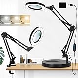 10X Magnifying Glass with Light and Stand, NUEYiO 2 in 1 Heavy-Duty Metal Base Magnifier with Light, 2200 Lumens LED Magnifying Lamp, Adjustable Arm Lighted Magnifying Glass for Reading Craft Hobby