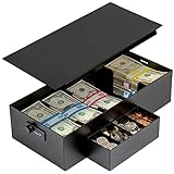 Cash Box Money Organizer - 15” x 7.5” x 4” Cashbox 5 Compartments Drawer Tray - Bills and Coin Slot with Combination Lock for POS Register, Kiosk, Retail, Personal and Business Use, Black