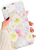 J.west iPod Touch 7th Generation Case, iPod Touch 6th 5th Case, Cute Glitter Pretty Pearly-Lustre Thinfoil Floral Design Slim Soft Bumper TPU Silicone Shockproof Protective Case Cover for Girls Women