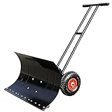 Snow Pusher, Snow Shovel with Wheels, 29' Wide Snow Plow Shovel Wheeled, Double Push Rod Design, Angle and Height Adjustable, Snow Shovel for Driveway Garden Pavement