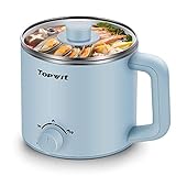 Topwit Hot Pot Electric, Electric Pot, 1.6L Ramen Cooker, Multifunctional Electric Cooker for Pasta, Shabu-Shabu, Oatmeal, Soup and Egg with Over-Heating Protection, Boil Dry Protection, Blue