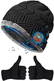 HIGHEVER Bluetooth Beanie Hat Stocking Stuffers for Men Women V5.0 Wireless Musical Bluetooth Cap Beanie with Speaker for Outdoor Winter Sport Tech Birthday Mens Gifts for Him/Teens/Boys/Girls Black