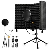 Dmsky Recording Microphone Isolation Shield with Pop Filter & Tripod Stand,Foldable Mic Shield with Triple Sound Insulation, High Density Mic Sound Shield for Studio, Podcasts, Singing,Broadcasting