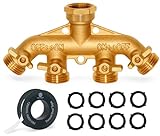 Morvat New & Improved Heavy Duty Brass 4 Way Splitter, Garden Hose Manifold Connector with Comfort Grip ON/OFF Valves, Adapter for Water Faucet & Spigot, Includes Washers, Teflon Tape & Mounting Kit