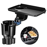 THIS HILL Cup Holder Tray for Car, 2 in 1 Detachable Car Food Table Tray with Solid Base & Phone Slot,Car Cup Holder Expander with 360°Rotation Tray for Travel Road Essentials Accessories