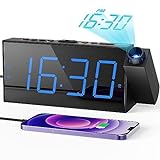 Projection Digital Alarm Clock on Ceiling Wall, LED Alarm Clock for Bedrooms with USB Charger Port, 350° Projector,Dimmer,12/24H & DST,Battery Backup, 7.5’’ Dual Loud Alarm Clock for Heavy Sleeper