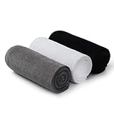 BOBOR Gym Towel Set, Microfiber Sports Towel for Men and Women, Super Soft and Quick-Drying 3-Pack Set Towel, for Tennis, Yoga, Cycling, Swimming (1White+1Black+1Light Gray, 3-Pack Set Towels)