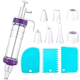 Dessert Decorating Syringe Set, Cupcake Frosting Filling Injector with 7 Plastic Icing Nozzles and 3 Cream Scrapers Dessert Cream Piping Syringe Nozzles Kits for Cake