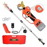 Cordless Pruning Shears, Electric Pruner with 7.5 Foot High Reach Extension Pole, 21V Lithium Battery, Titanium Plated SK5 Blades, 1.2 Inch Cutting Diameter, LCD Display Screen